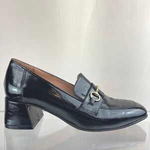 APERTURA Womens (8) Black Patent Leather Horsebit Block Heel Loafer Classic